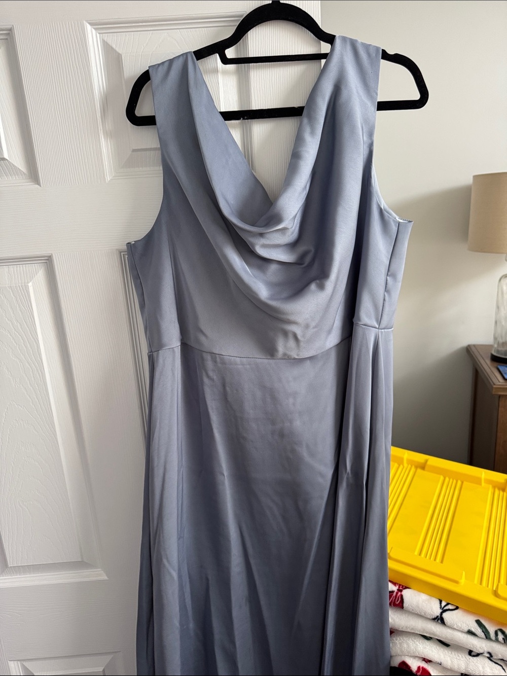 Cowl Neck Sleeveless Wedding Maxi Dress in Light Blue-Gray